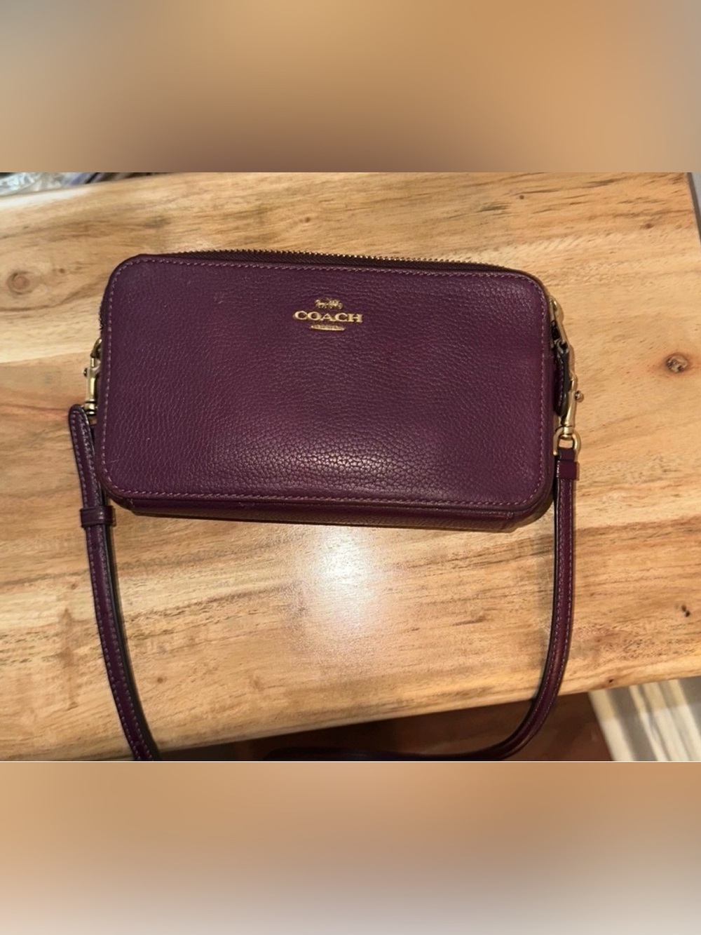 Coach Aubergine Purple Leather Crossbody Bag with Gold Hardware